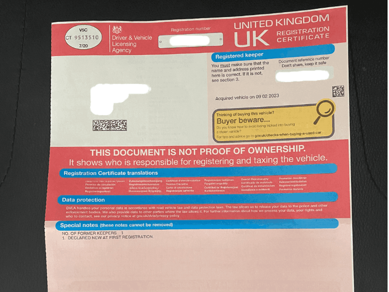 proof of ownership for car key duplication in Essex — V5C and vehicle documents