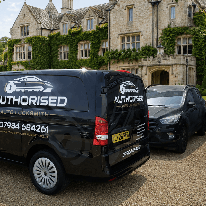 Car fob being programmed using diagnostic software at a customer's driveway in Essex