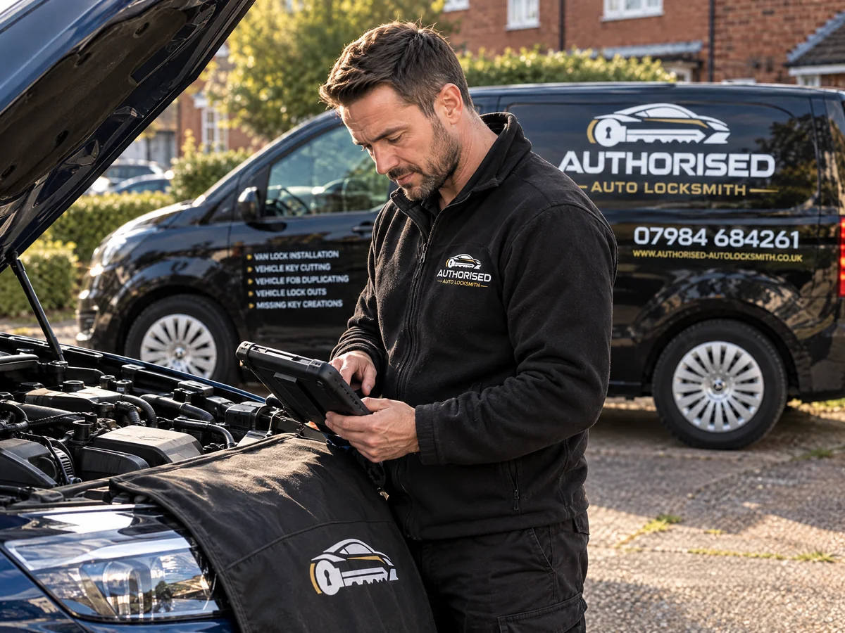 Authorised Auto Locksmith technician working on a vehicle in Grays