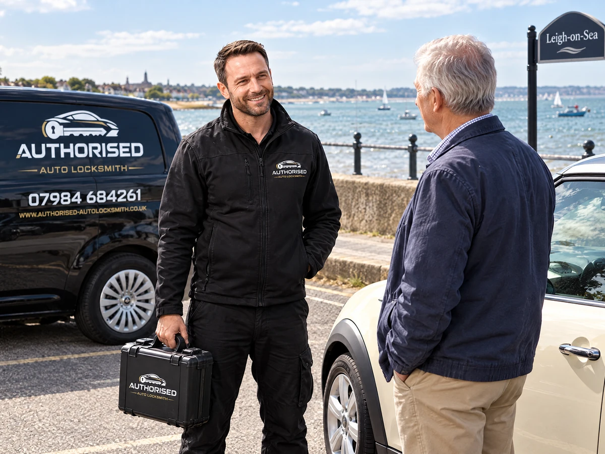 Auto locksmith attending a car lockout in Leigh-on-Sea Essex