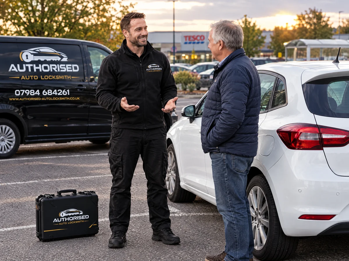Auto locksmith attending a car lockout in Wickford Essex