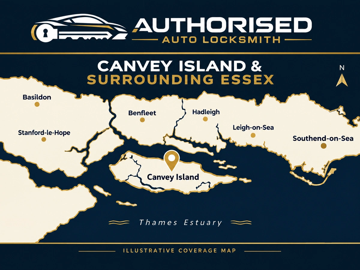 Auto locksmith coverage area around Canvey Island Essex