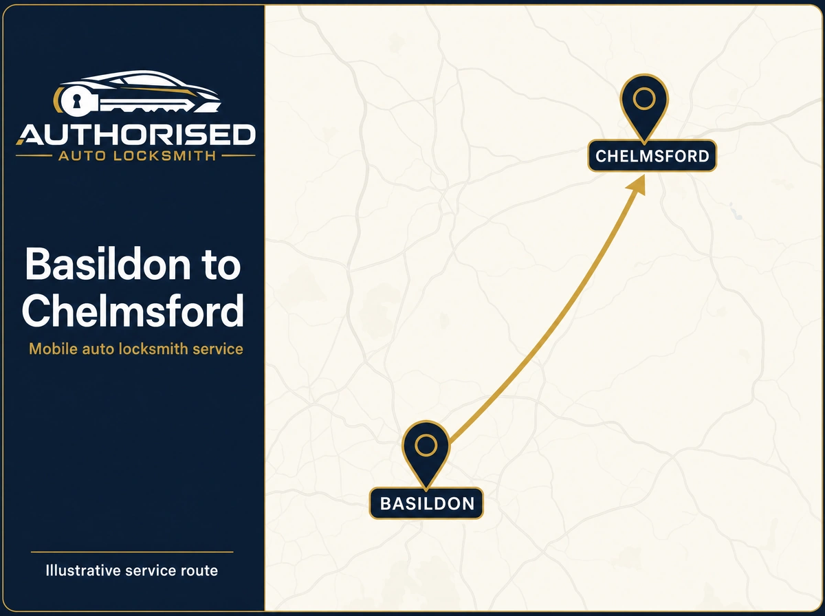 Auto locksmith coverage area covering Chelmsford and all of Essex