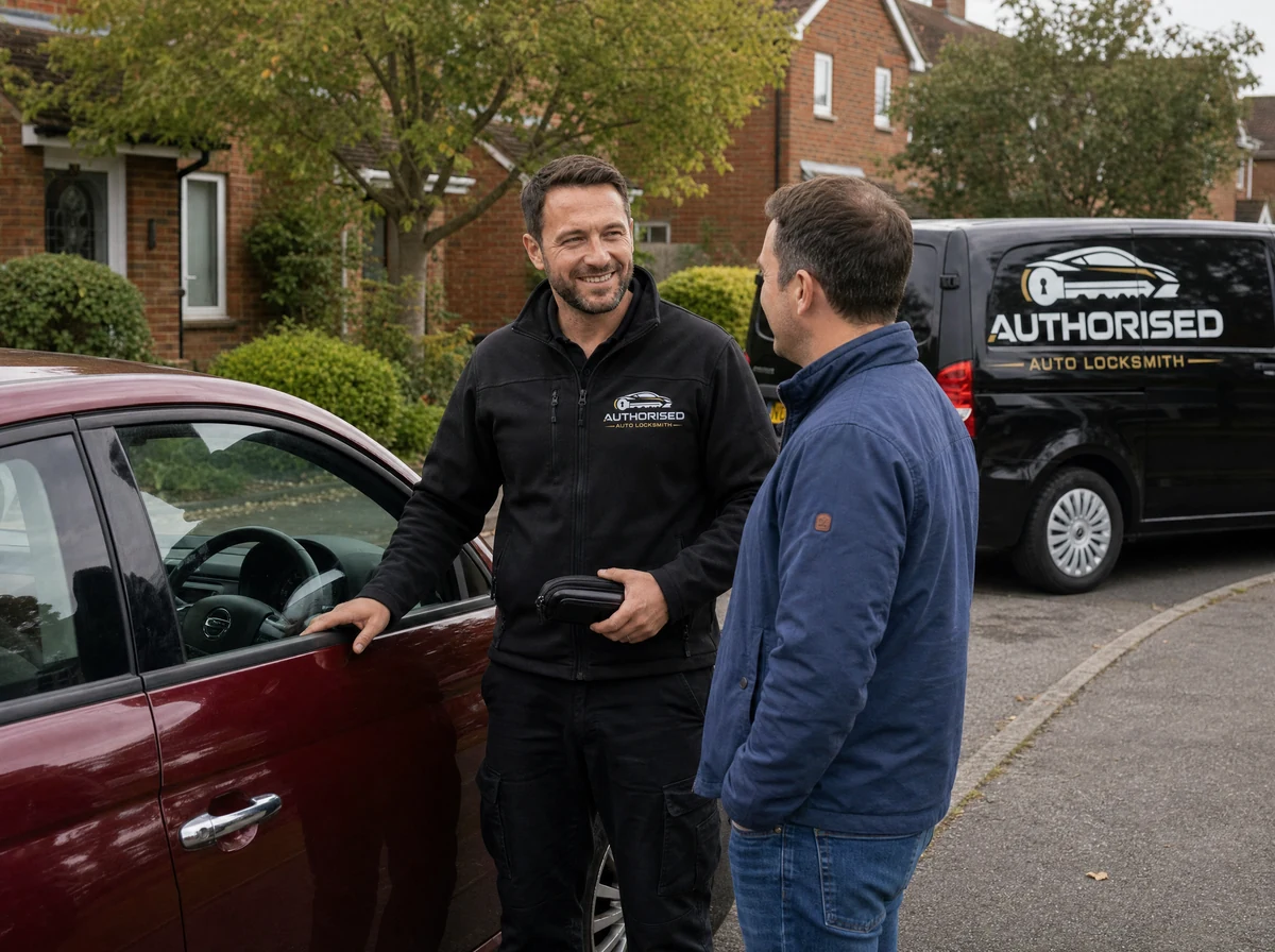 Auto locksmith technician attending a car lockout in Chelmsford, Essex