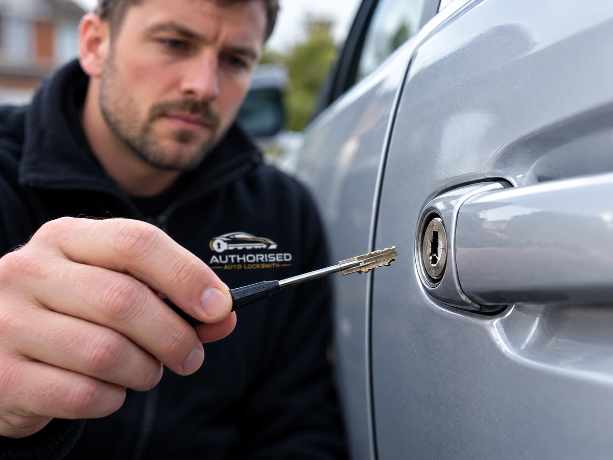 Broken car key being extracted from a door lock in Braintree
