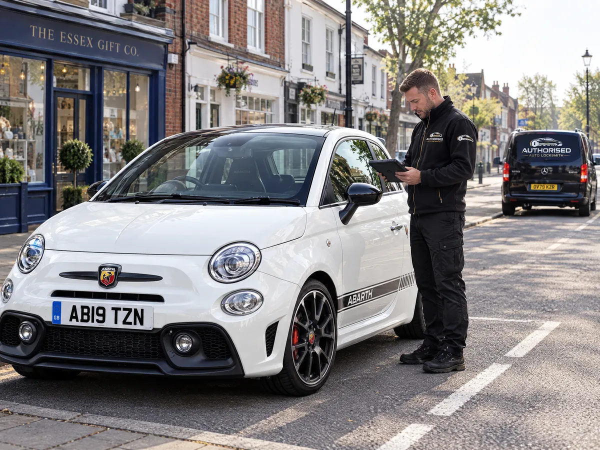 Abarth 595 parked at the roadside awaiting a spare key