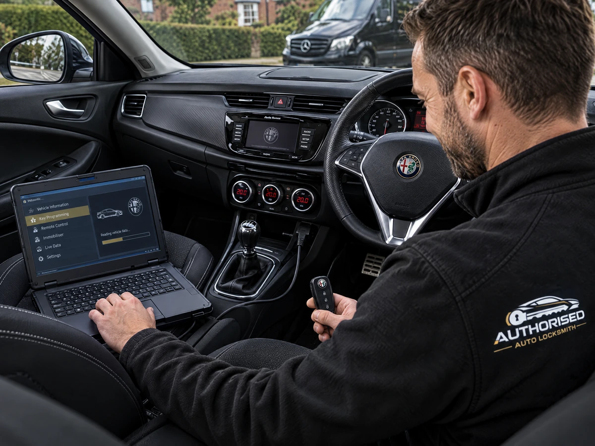Alfa Romeo Giulietta key being programmed on site