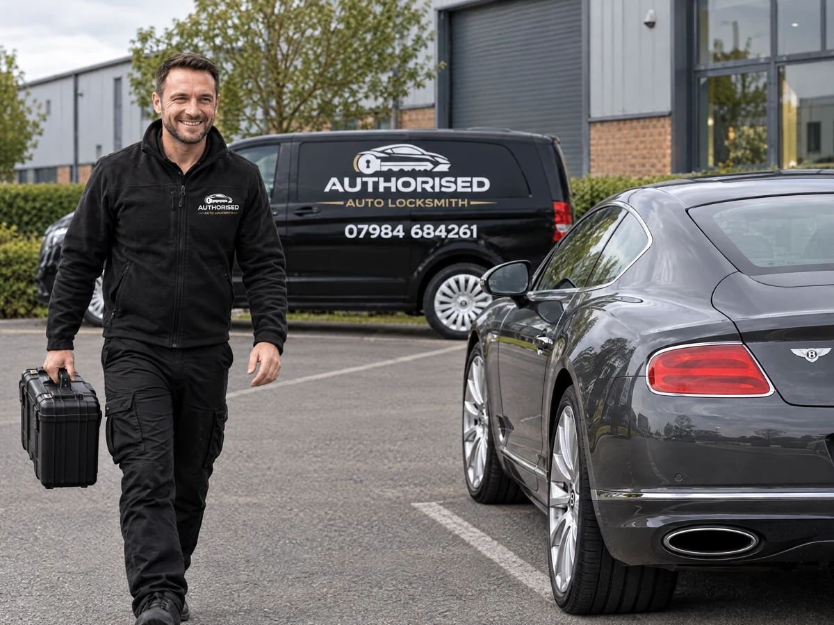 Authorised Auto Locksmith technician arriving for a Bentley job