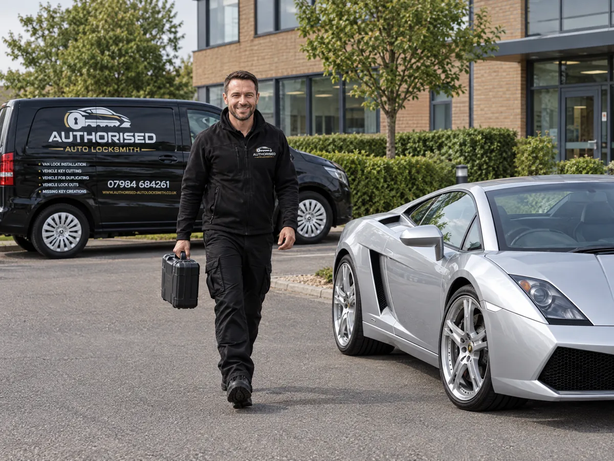 Authorised Auto Locksmith technician arriving for a Lamborghini job