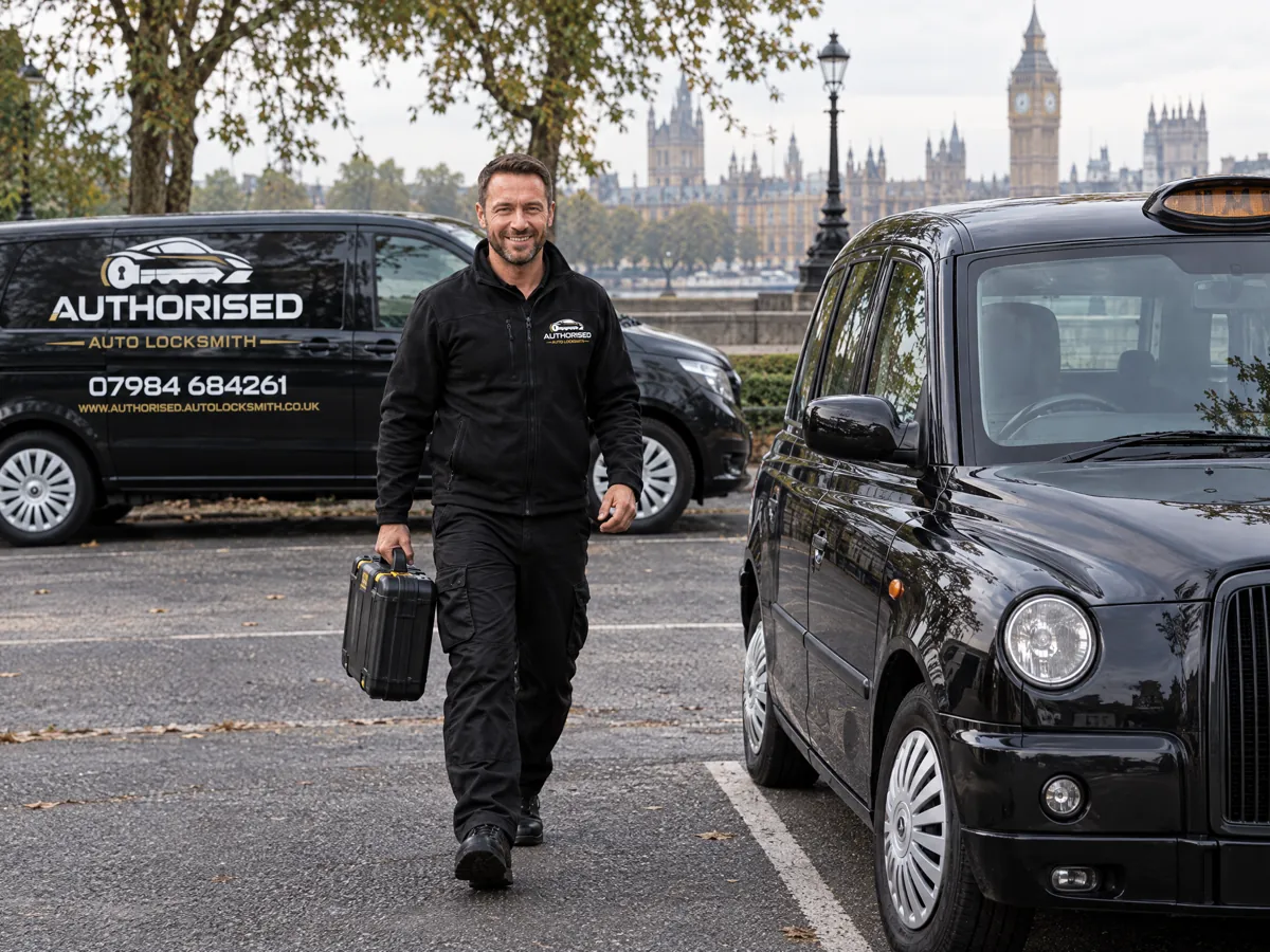 Authorised Auto Locksmith technician arriving for an LTI Taxi job