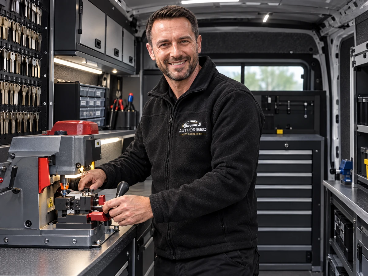 Authorised Auto Locksmith technician cutting an LDV Convoy key in Essex