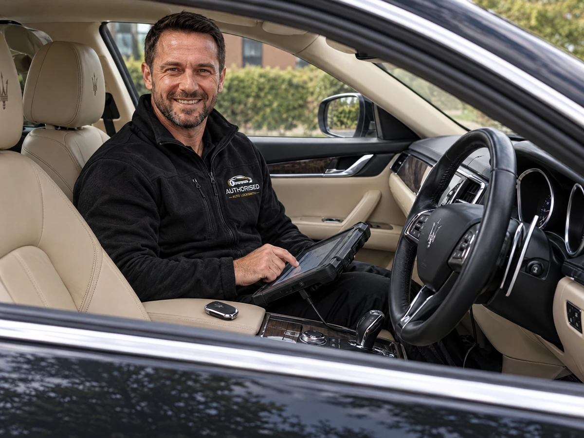 Authorised Auto Locksmith technician programming a Maserati Ghibli key