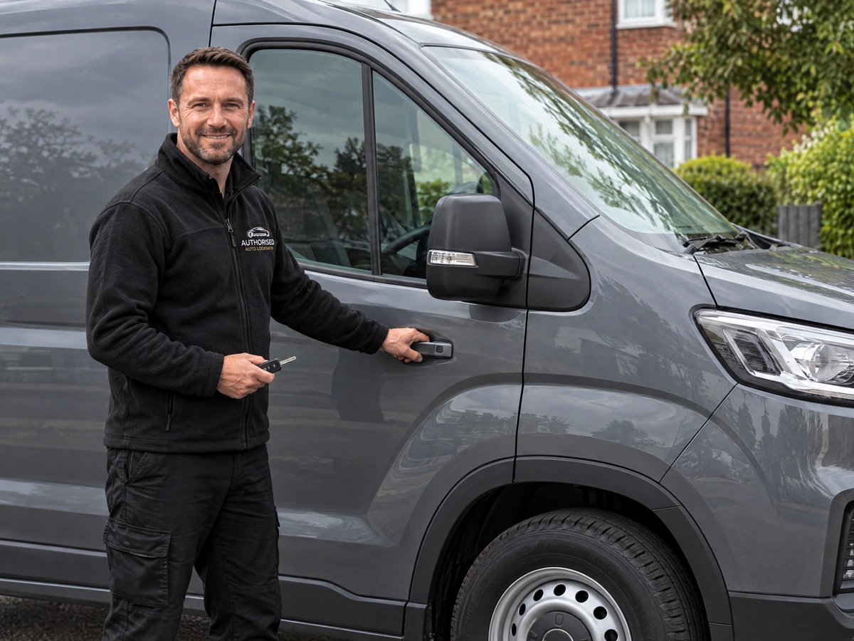 Auto locksmith checking the door lock on a Maxus in Essex
