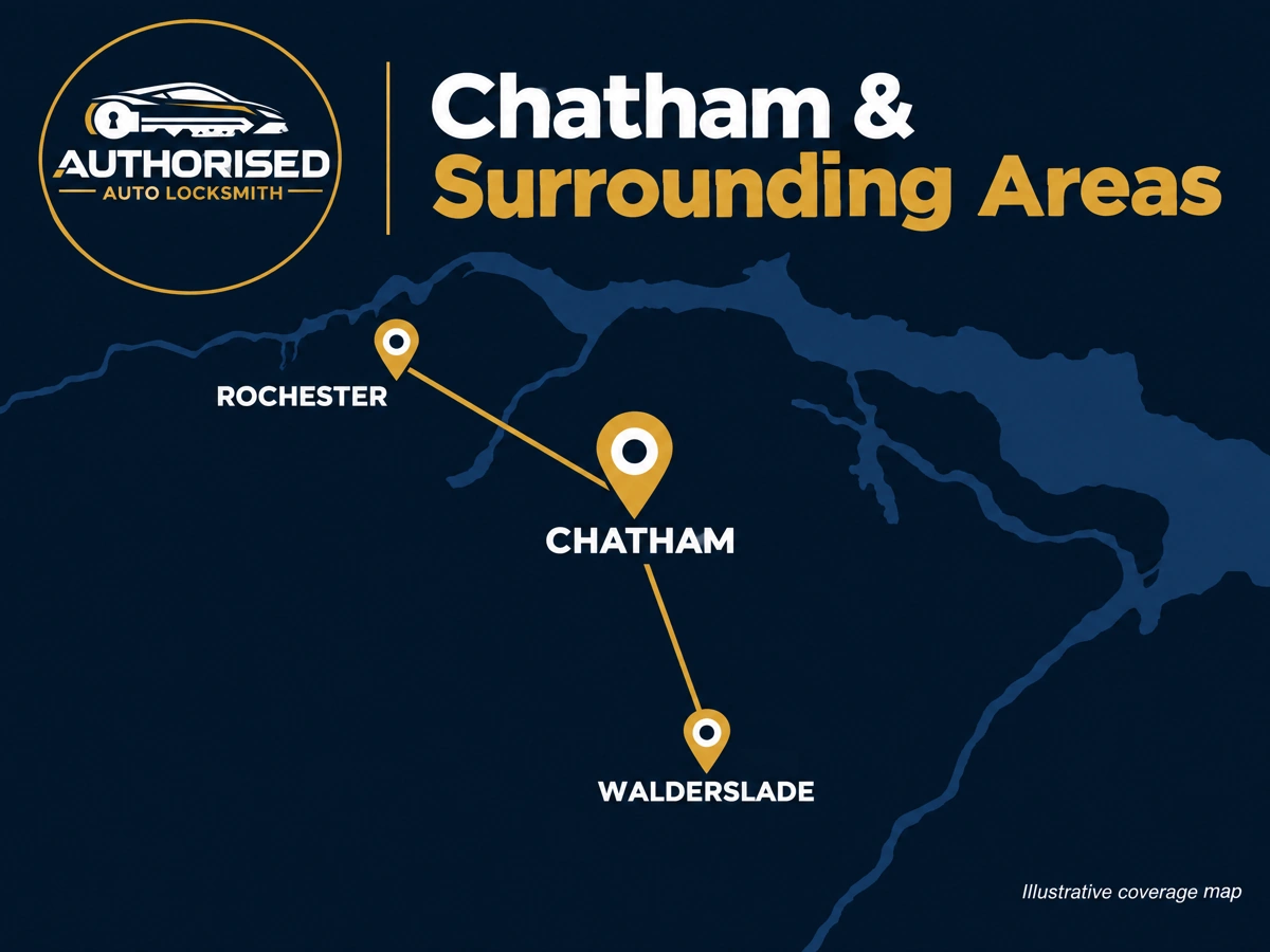 Auto locksmith coverage area around Chatham, Rochester and Walderslade