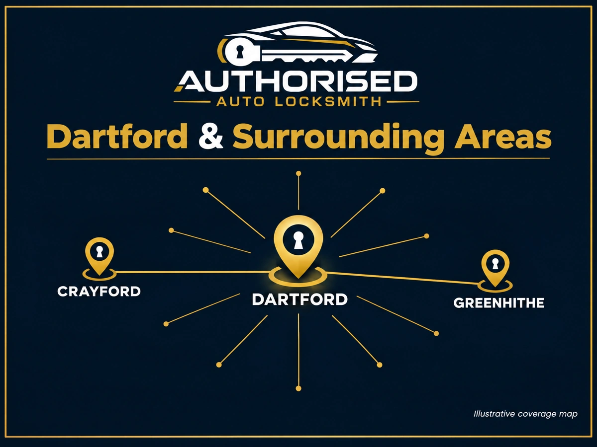 Auto locksmith coverage area around Dartford, Crayford and Greenhithe