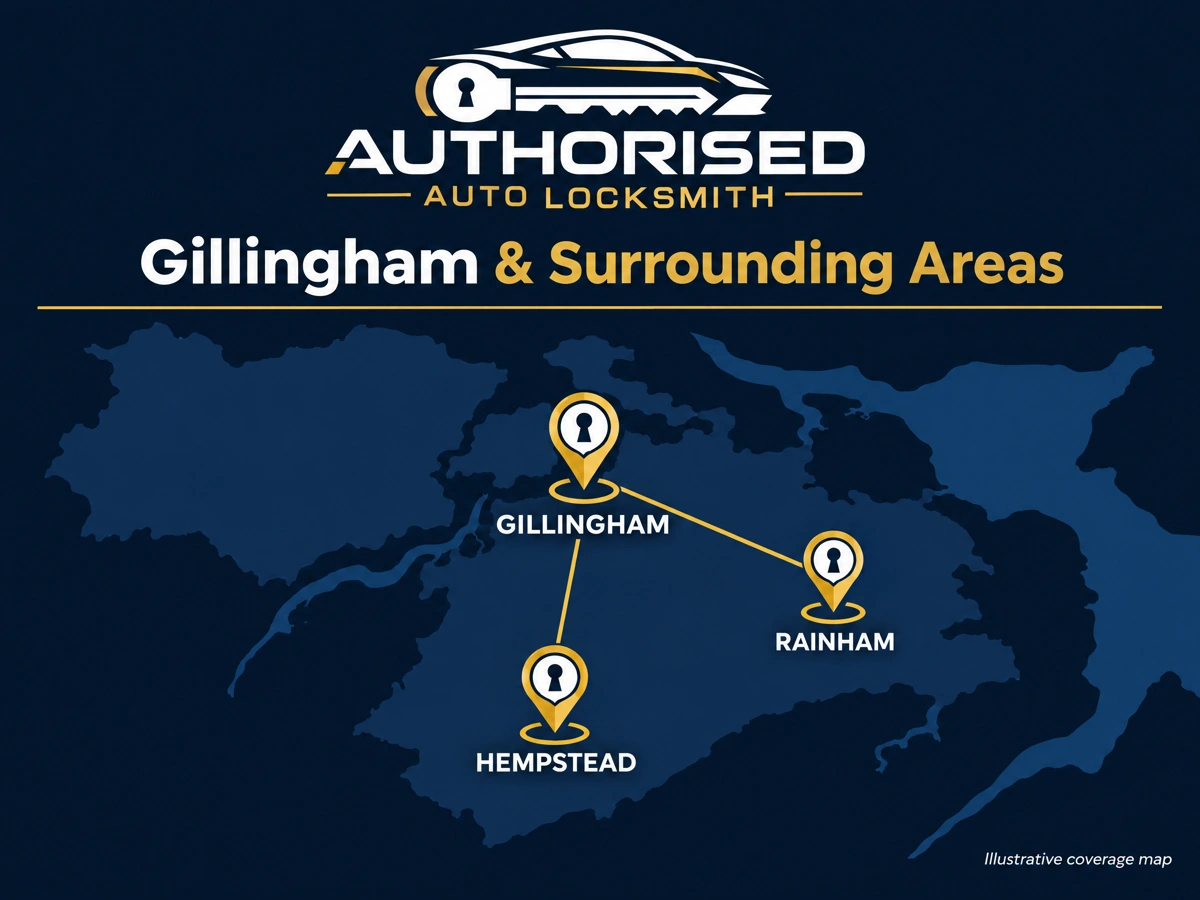 Auto locksmith coverage area around Gillingham, Rainham and Hempstead