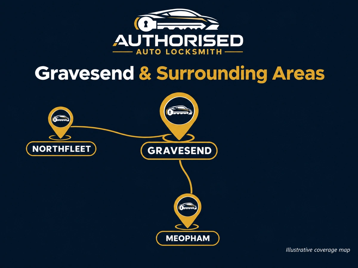 Auto locksmith coverage area around Gravesend, Northfleet and Meopham