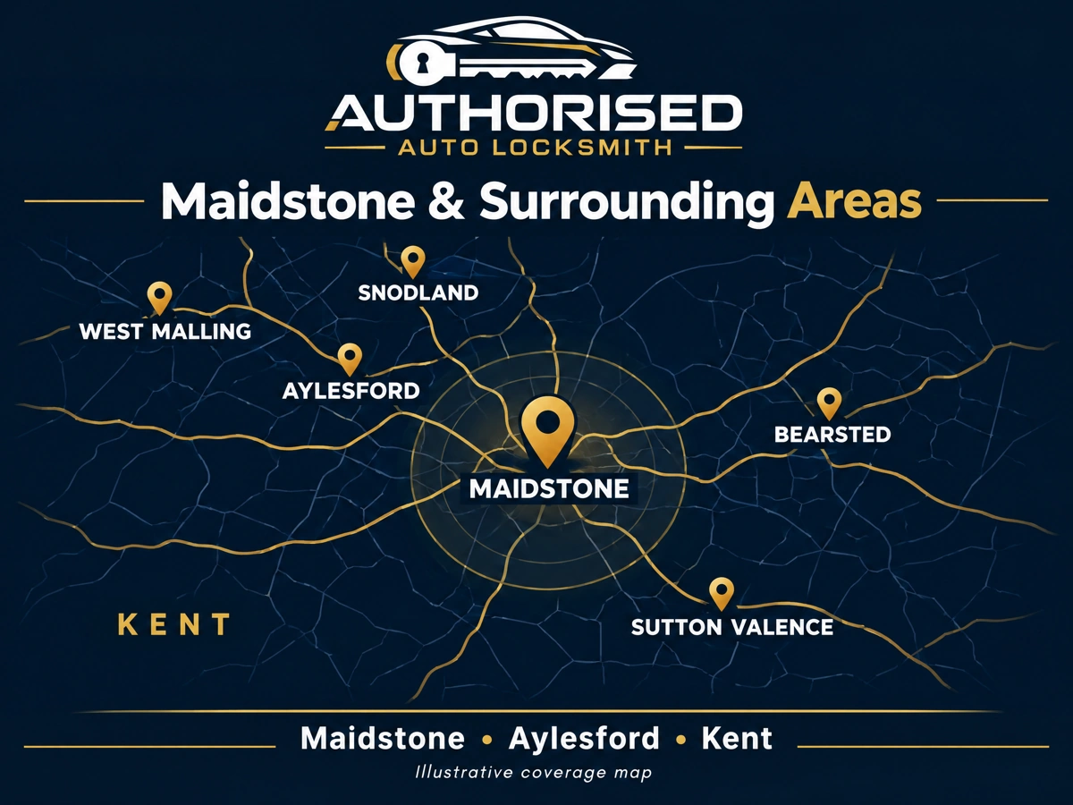 Auto locksmith coverage area around Maidstone, Aylesford and Kent