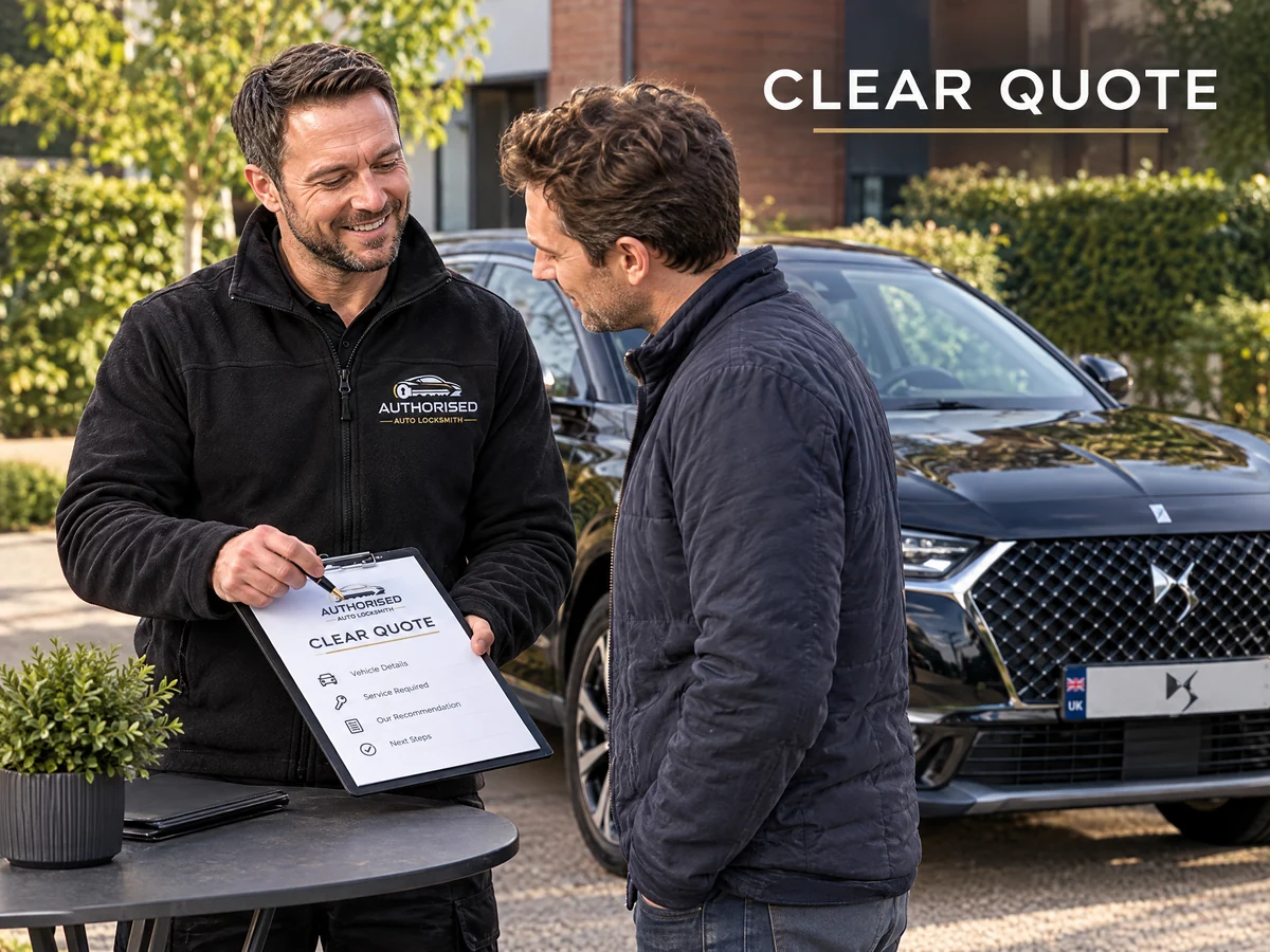 Auto locksmith giving a DS owner a clear quote