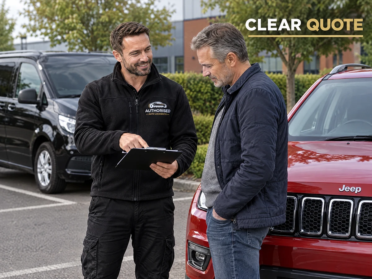 Auto locksmith giving a Jeep owner a clear quote