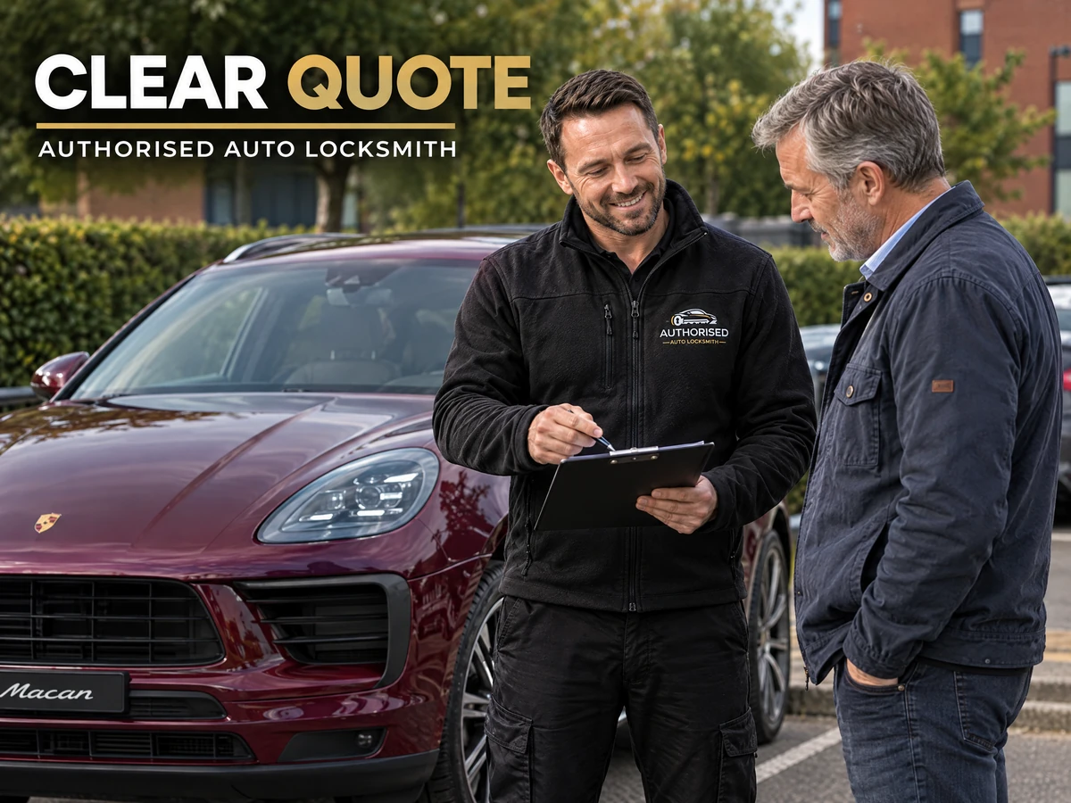 Auto locksmith giving a Porsche owner a clear quote