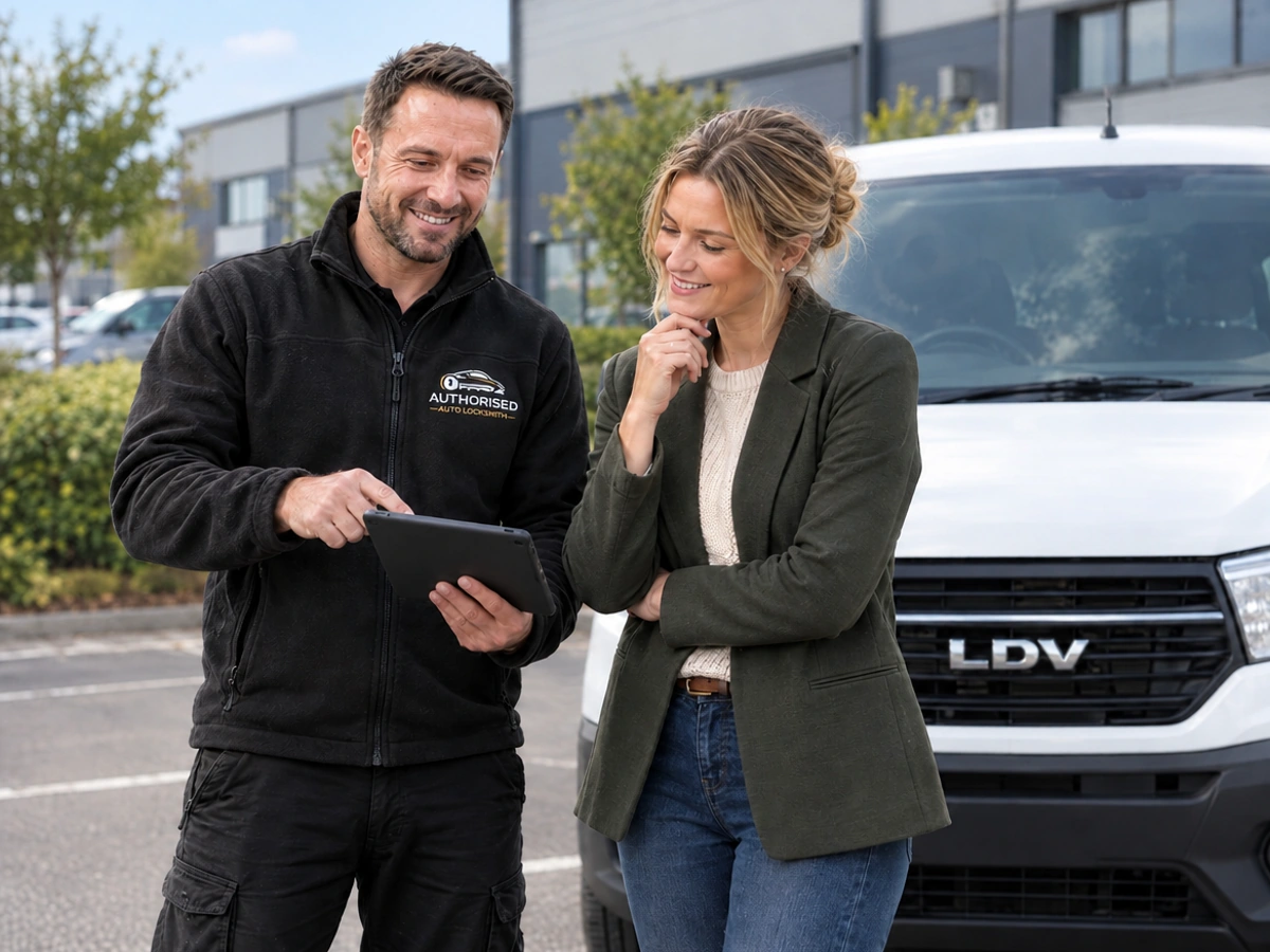 Auto locksmith giving an LDV owner a clear quote
