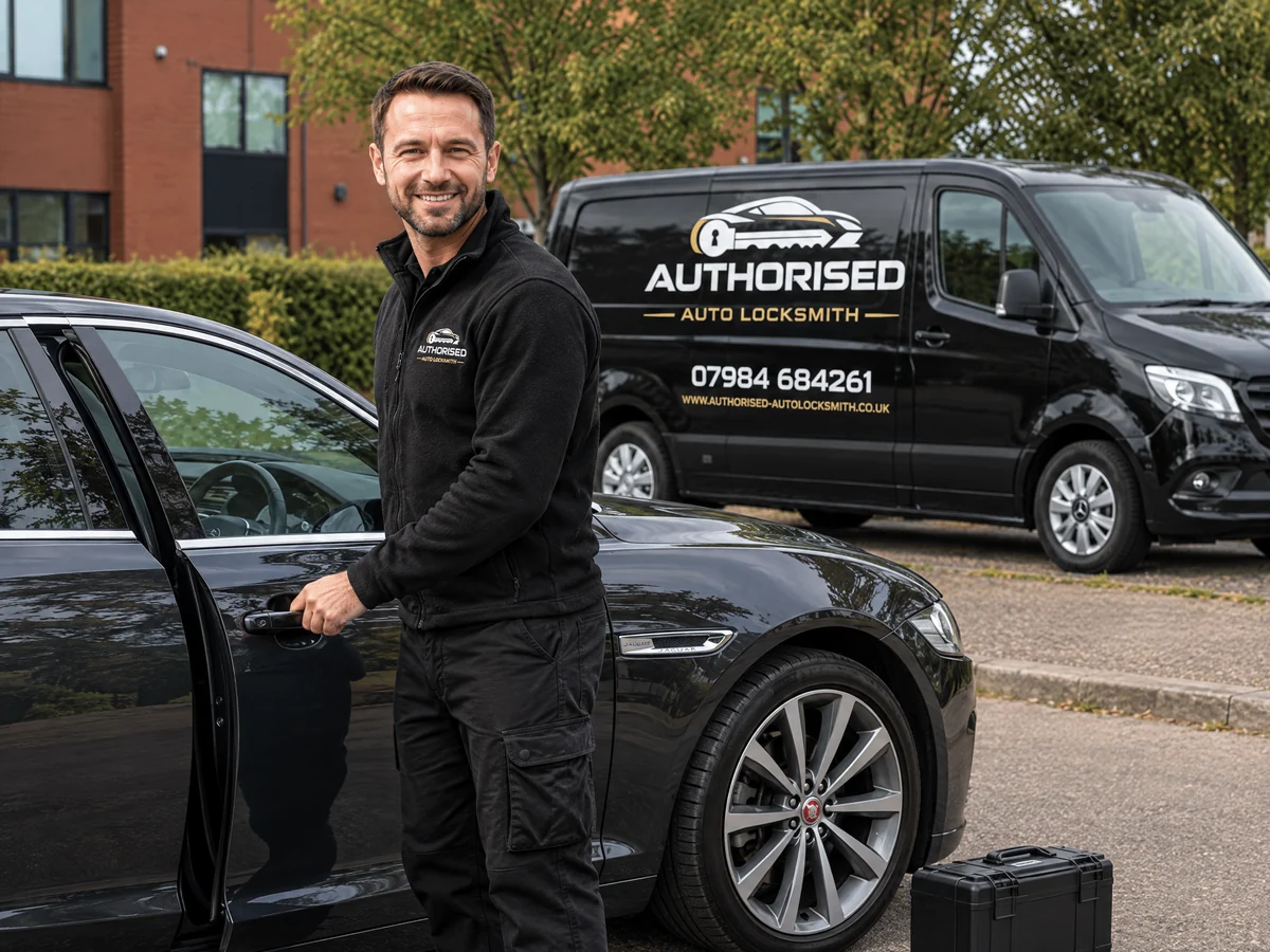 Auto locksmith unlocking a Jaguar without damage