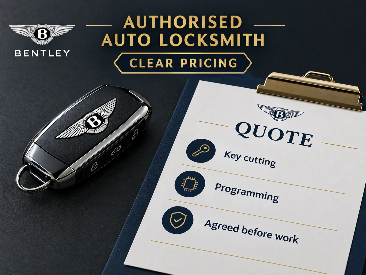 Bentley replacement key and invoice with clear pricing
