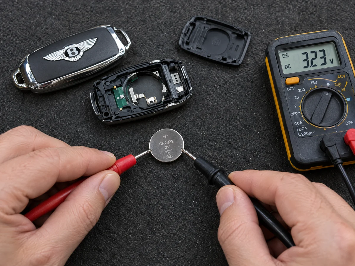 Bentley smart key battery being tested
