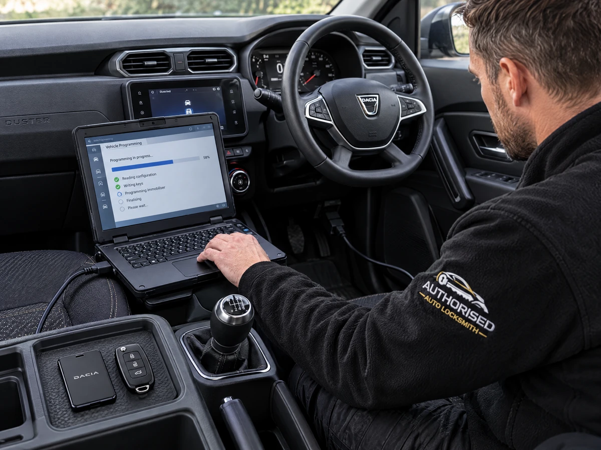 Dacia keycard and remote key being programmed on site