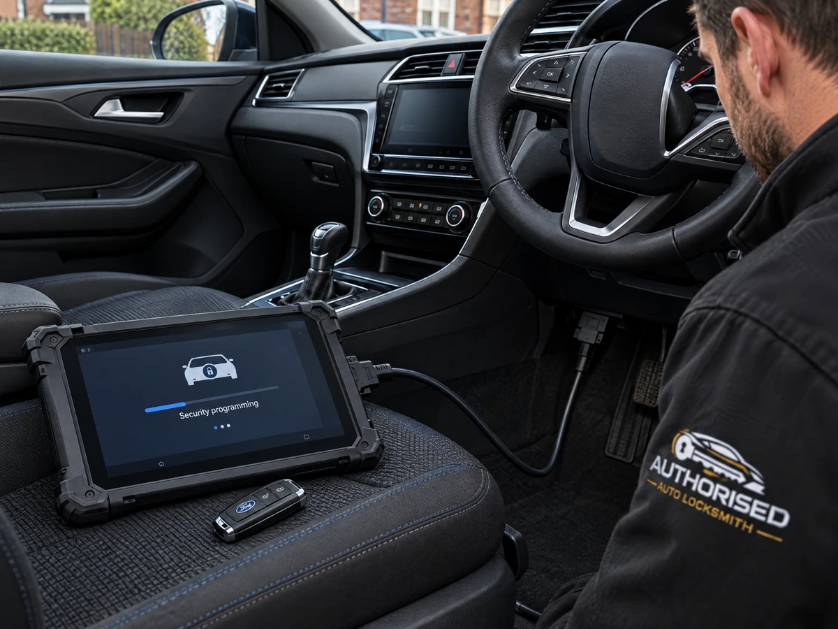 Diagnostic tool connected to a car for security related programming