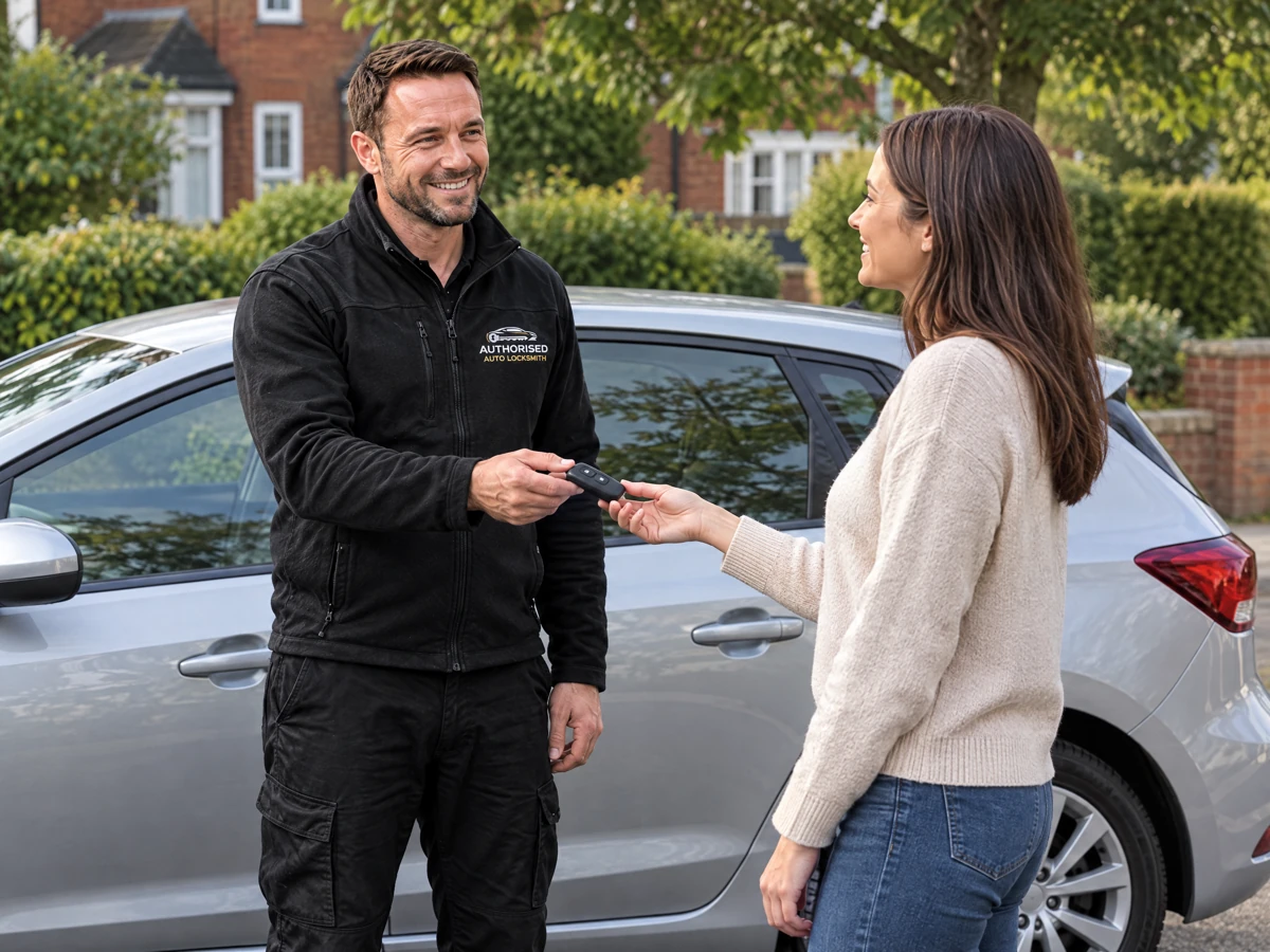 Driver collecting a newly programmed car key