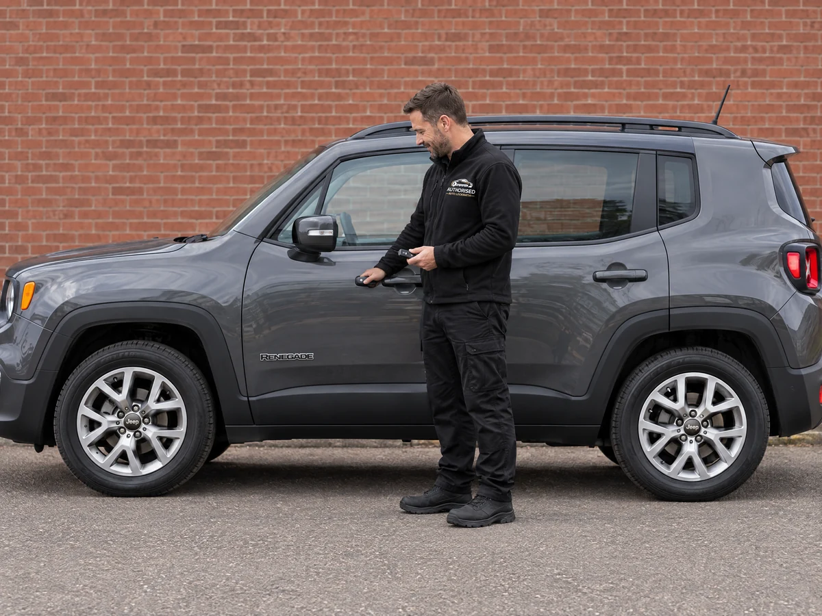 Essex locksmith testing the locks on a Jeep