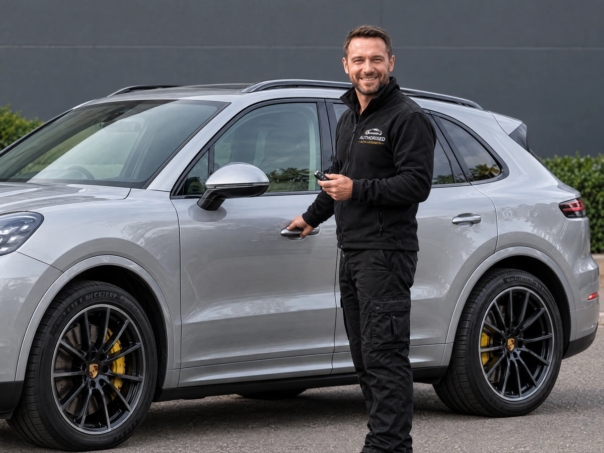 Essex locksmith testing the locks on a Porsche