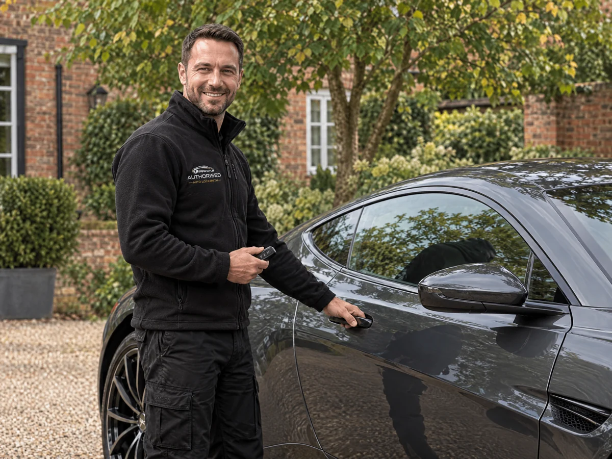 Essex locksmith testing the locks on an Aston Martin
