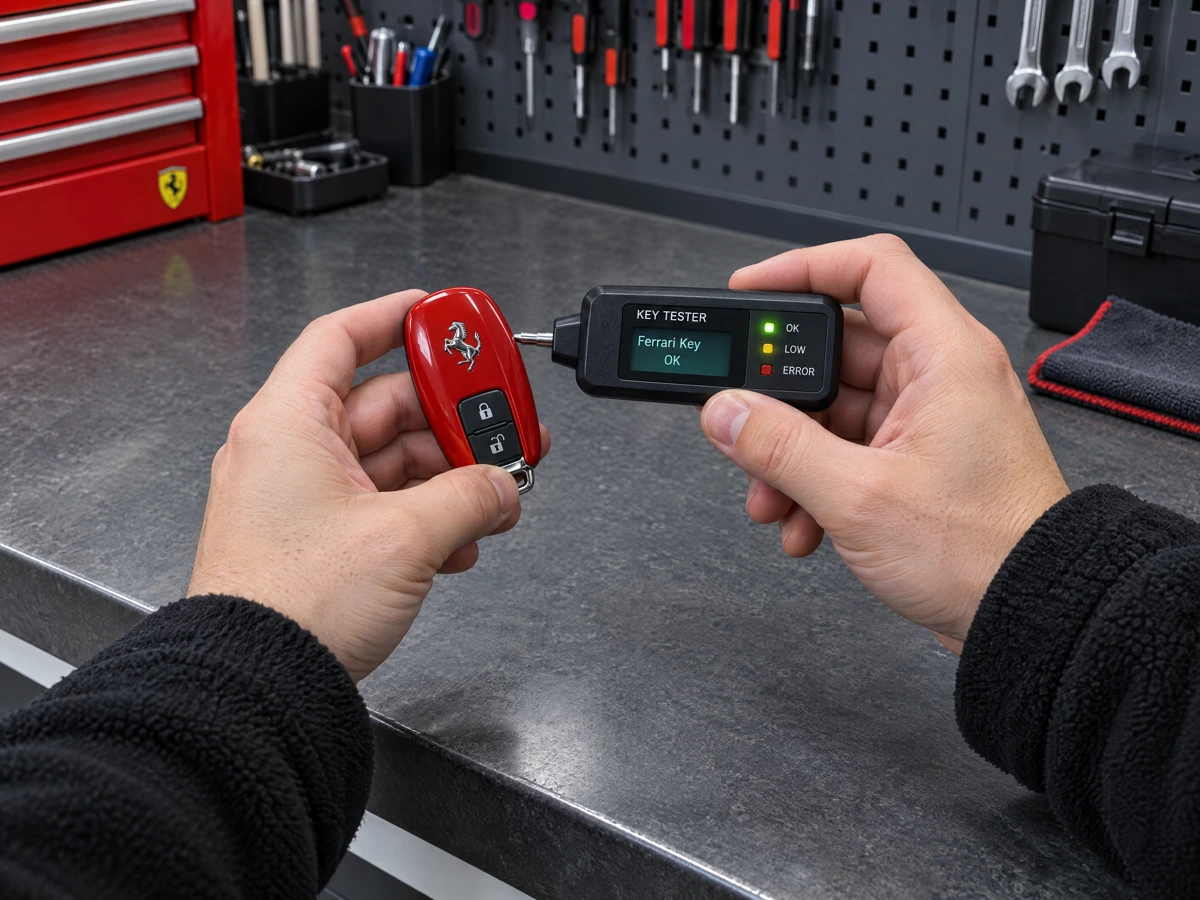 Ferrari key being checked by an auto locksmith