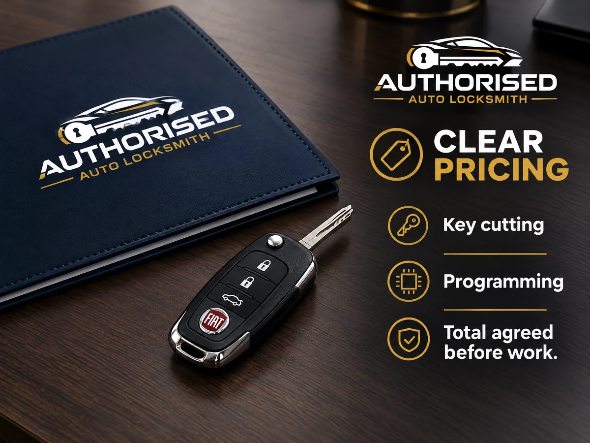 Fiat replacement key and invoice with clear pricing