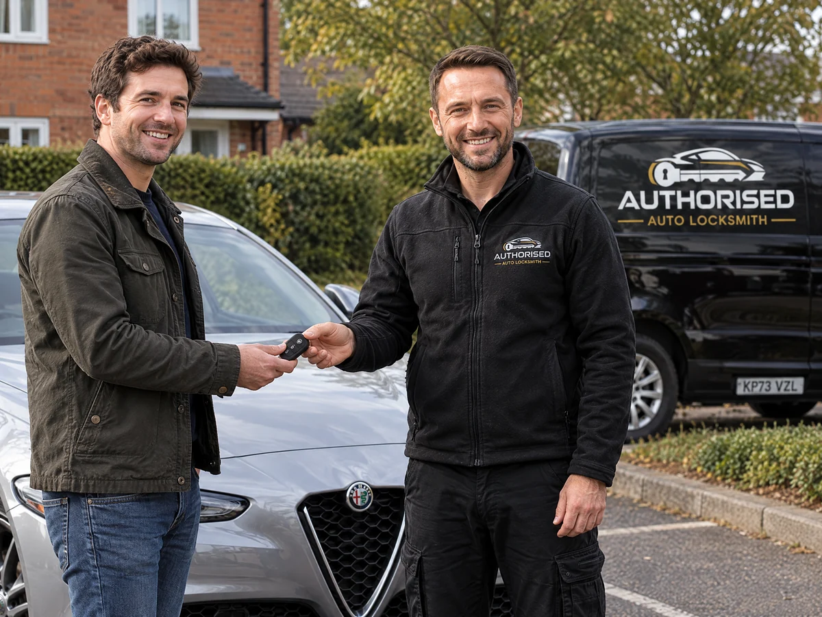Happy Alfa Romeo owner with a new key from Authorised Auto Locksmith
