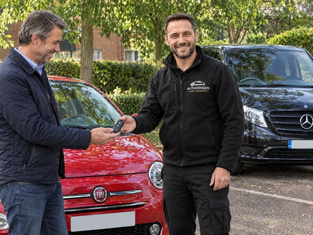 Happy Fiat owner with a new key from Authorised Auto Locksmith