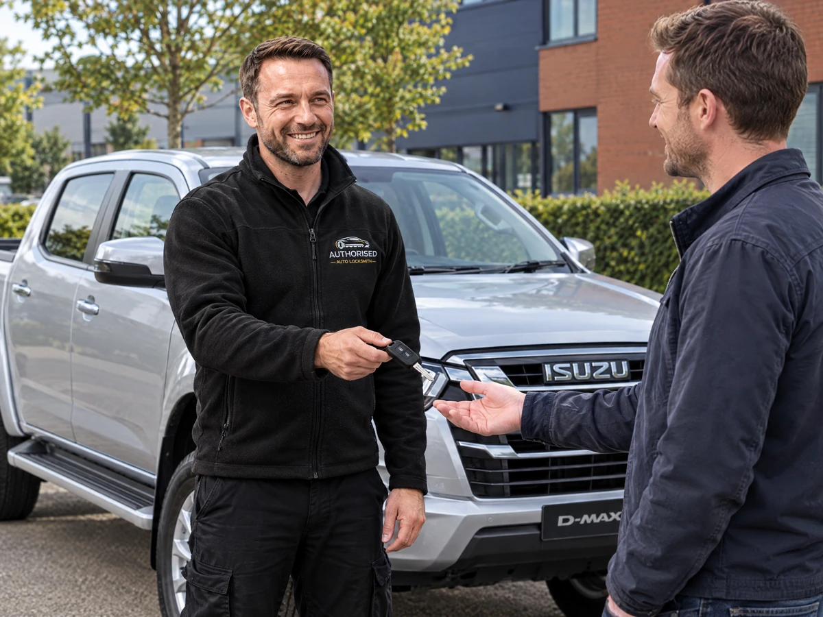 Happy Isuzu owner with a new key from Authorised Auto Locksmith