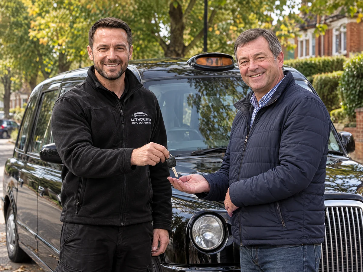 Happy LTI Taxi owner with a new key from Authorised Auto Locksmith
