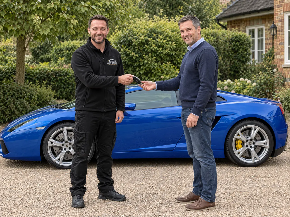 Happy Lamborghini owner with a new key from Authorised Auto Locksmith