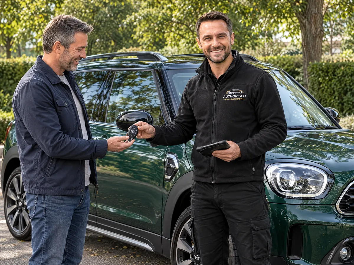 Happy Mini owner with a new key from Authorised Auto Locksmith