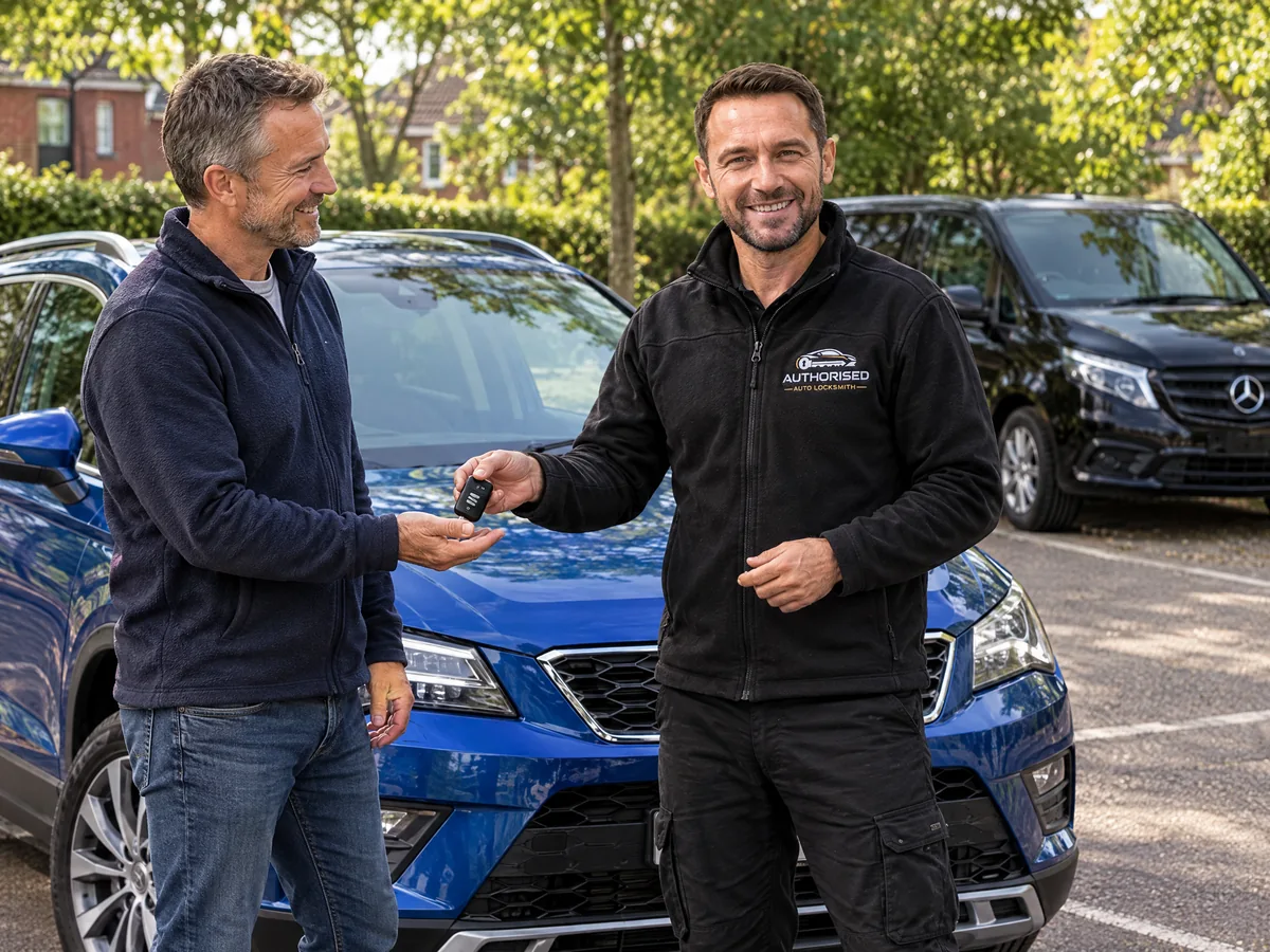 Happy Seat owner with a new key from Authorised Auto Locksmith