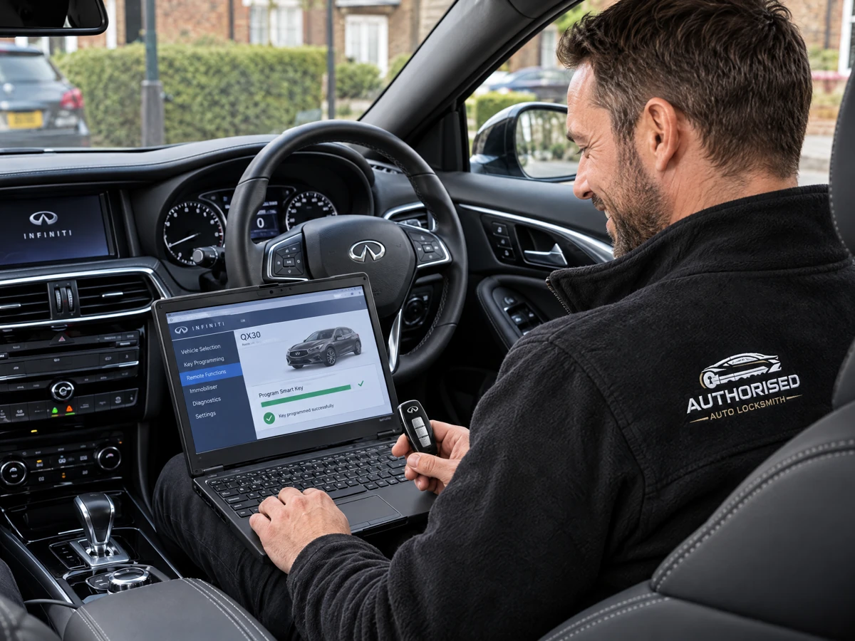 Infiniti QX30 smart key being programmed on site
