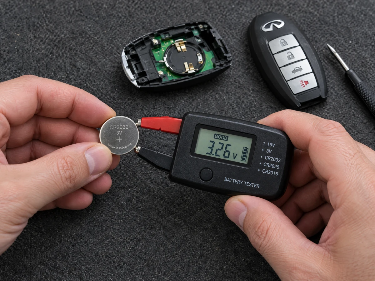 Infiniti smart key battery being tested