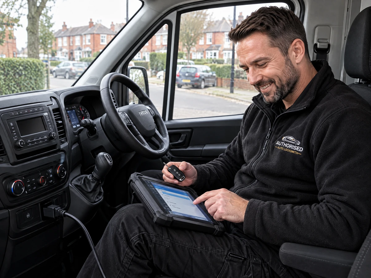 Iveco Daily flip key being programmed on site