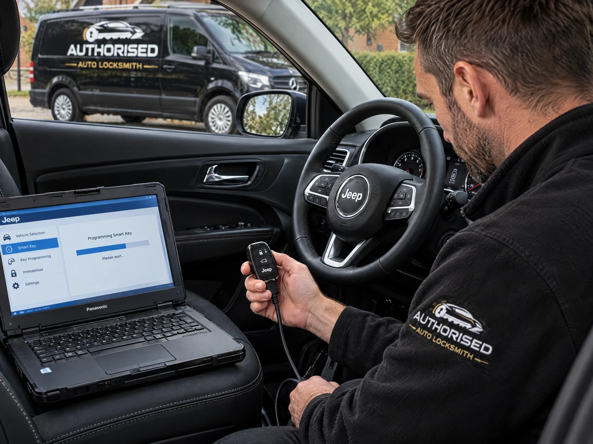 Jeep smart key being programmed on site