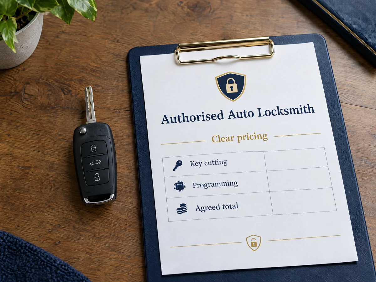 Lamborghini replacement key and invoice with clear pricing