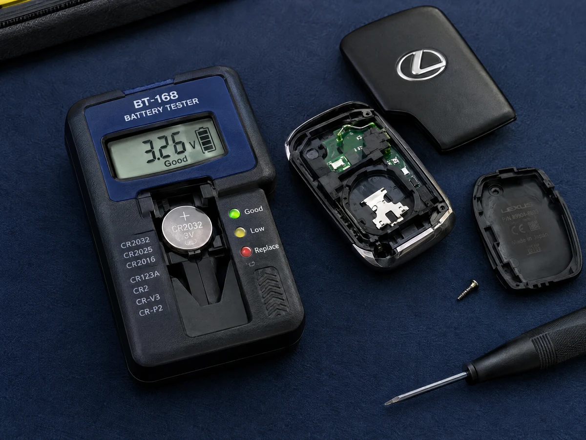 Lexus smart key battery being tested